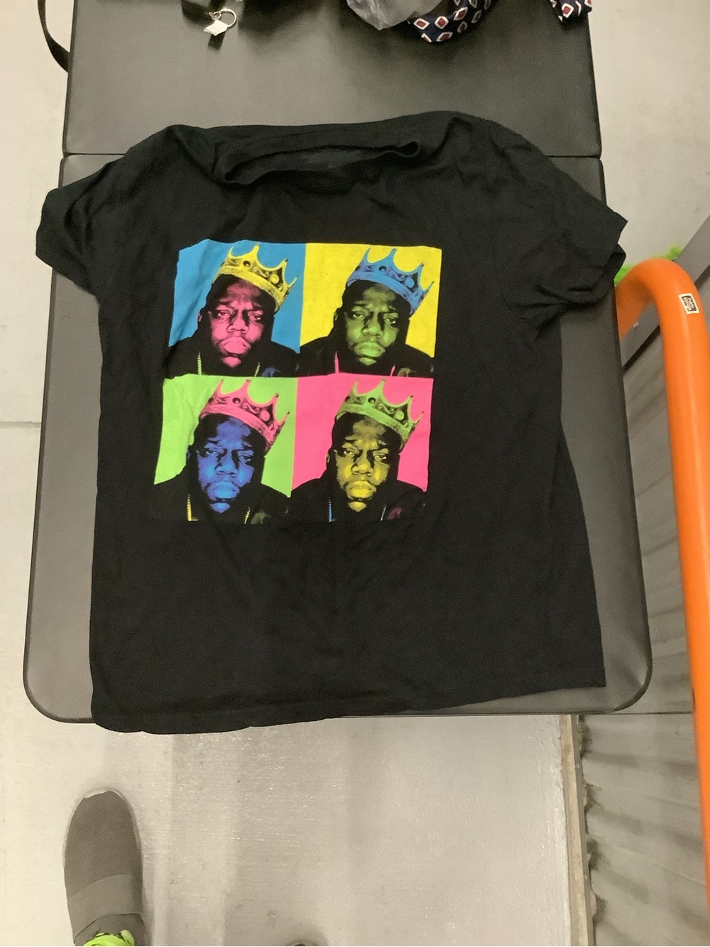 Men's Black Short-Sleeve Graphic Tee with Neon Pop Portraits